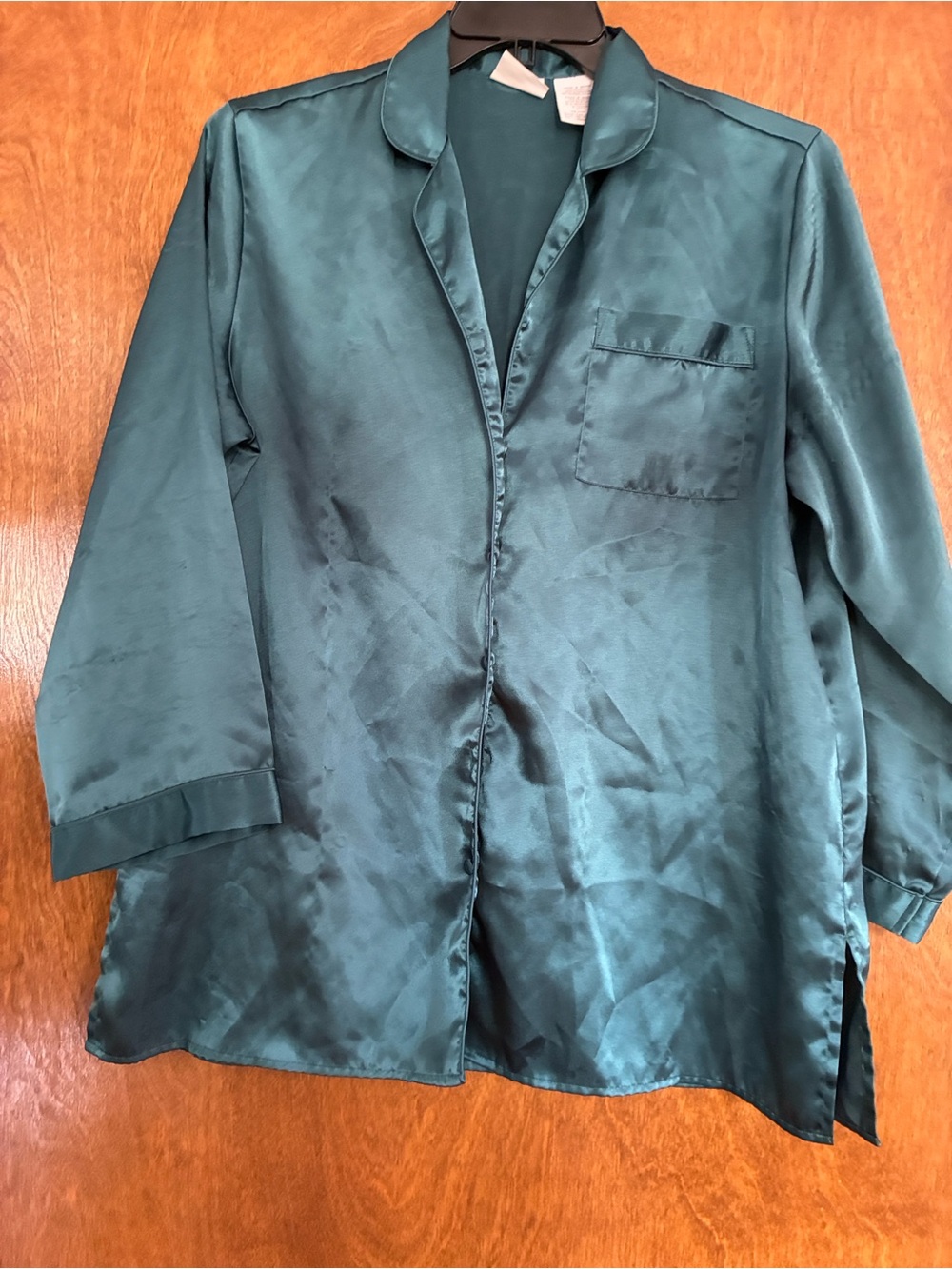 Secret Treasures Satin Button-Front Sleep Shirt in Teal Green Size Medium
